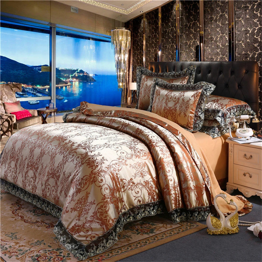 Nordic Satin Jacquard Duvet Cover Set Luxury Flower Bedding Set Adlut Quilt Cover Pillowcases Sheet Twin Queen King Home Texiles SHOWLU FASHION STORE