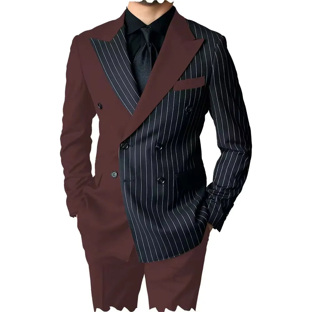 New Style Slim Fit Men Suits 2 Piece Groom Tuxedos Peak Lapel Double Breasted Blazer Pants Sets Prom Business Costume Homme SHOWLU FASHION STORE