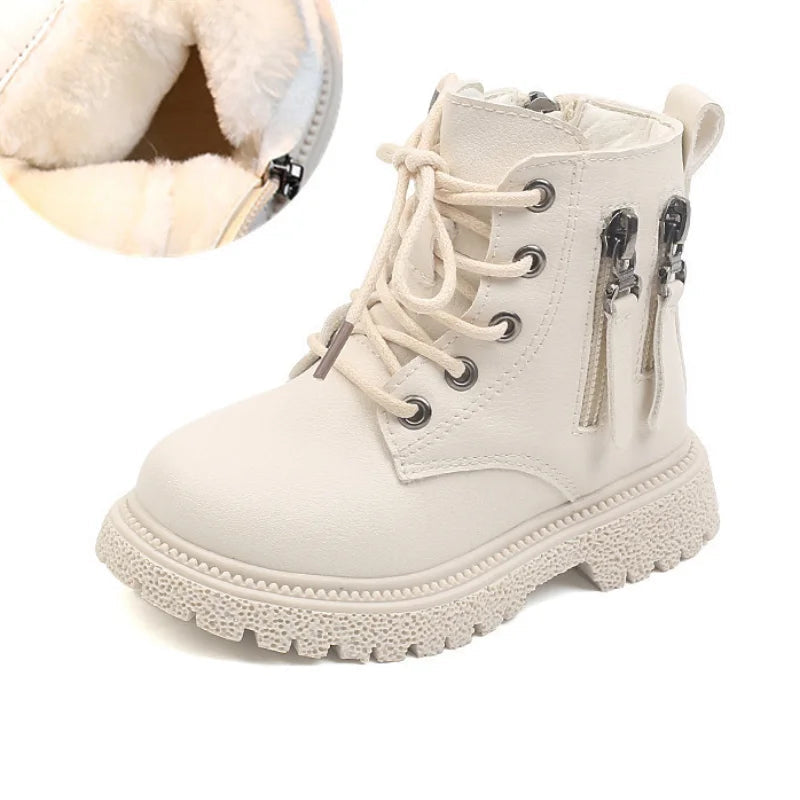 Rubber Boots for Children Boys Tide Boots Autumn Winter Warm Cotton Ankle Boots for Kindergarten Girls Kids Boots Double Zip New SHOWLU FASHION STORE