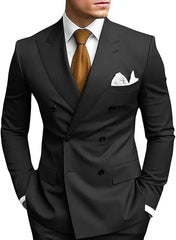 Men's double-breasted suit jacket with fitted plain color sport coat style jacket