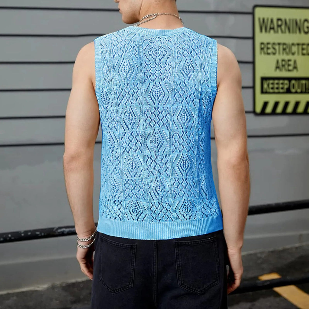 Beach Tops For Men Men'S Knitted Hollowed Out Vest Crew Neck Sleeveless Male Clothes With Designs Camiseta Sin Mangas Hombre SHOWLU FASHION STORE