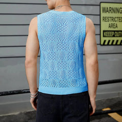 Beach Tops For Men Men'S Knitted Hollowed Out Vest Crew Neck Sleeveless Male Clothes With Designs Camiseta Sin Mangas Hombre SHOWLU FASHION STORE