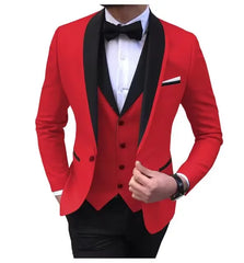 Casual Solid 3 Piece Men Wedding Suits Slim Fit Shawl Lapel Blazer Vest Pants Formal Business Groom Tuxedos Party Costume Homme