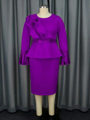 Church Ruffled Long Sleeved Robe Sequined Tight Fitting Women's Party Fashionable Dress Elegant Occasion African Wedding Guests