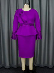 Church Dresses for Women Elegant Ruffles Long Flare Sleeves Sequined Party Bodycon Peplum Classy Occasion African Wedding Guest SHOWLU FASHION STORE
