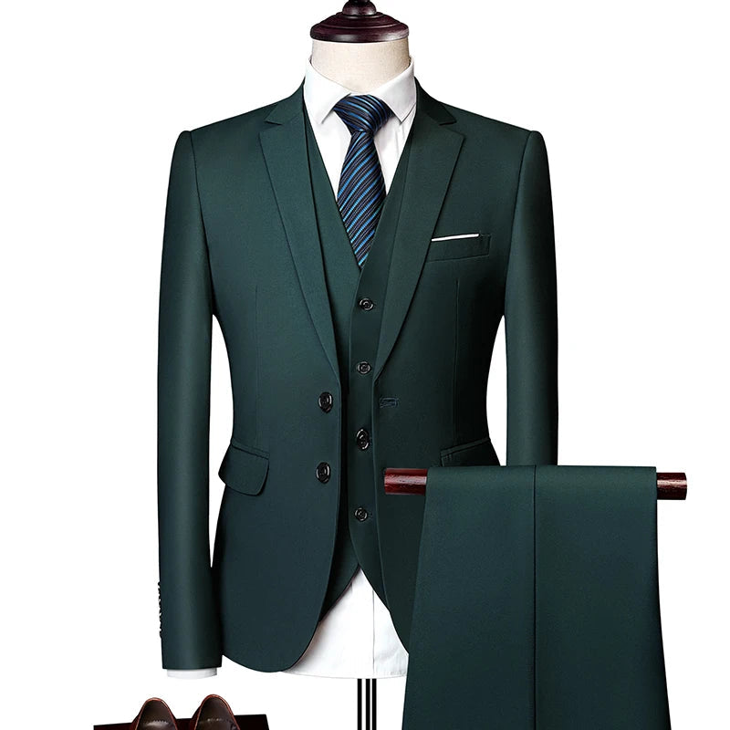 Mens Business Casual (suit + Vest + Trousers) Wedding Suit High-quality Handsome European and American Suit Pink Three-piece Set SHOWLU FASHION STORE