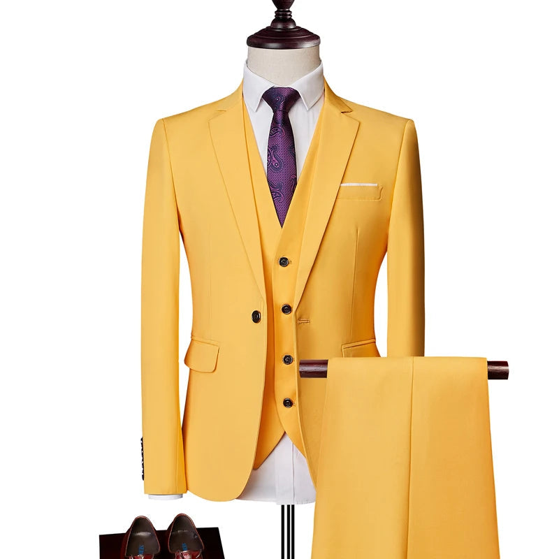 Mens Business Casual (suit + Vest + Trousers) Wedding Suit High-quality Handsome European and American Suit Pink Three-piece Set SHOWLU FASHION STORE