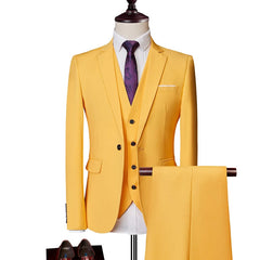 Mens Business Casual (suit + Vest + Trousers) Wedding Suit High-quality Handsome European and American Suit Pink Three-piece Set SHOWLU FASHION STORE