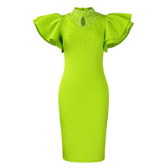 Women's 2025 new spring/summer fashion sexy lotus sleeve beaded party dinner dress trend dress