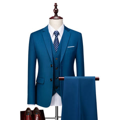 Mens Business Casual (suit + Vest + Trousers) Wedding Suit High-quality Handsome European and American Suit Pink Three-piece Set SHOWLU FASHION STORE