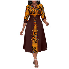 Africa Ankara Printed Fabric Women's Dress V Neck Sexy Double Hem Splicing Clash Color Model Skirt 2425190 SHOWLU FASHION STORE