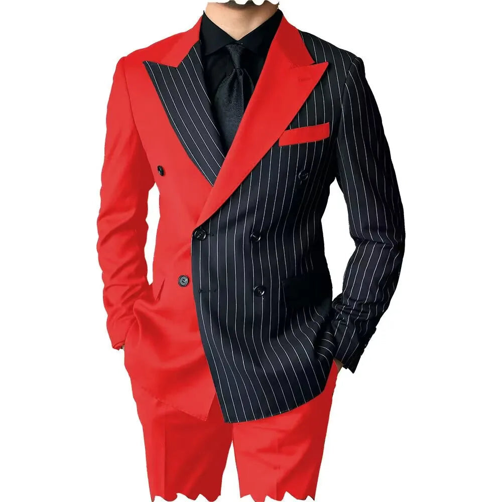 New Style Slim Fit Men Suits 2 Piece Groom Tuxedos Peak Lapel Double Breasted Blazer Pants Sets Prom Business Costume Homme SHOWLU FASHION STORE