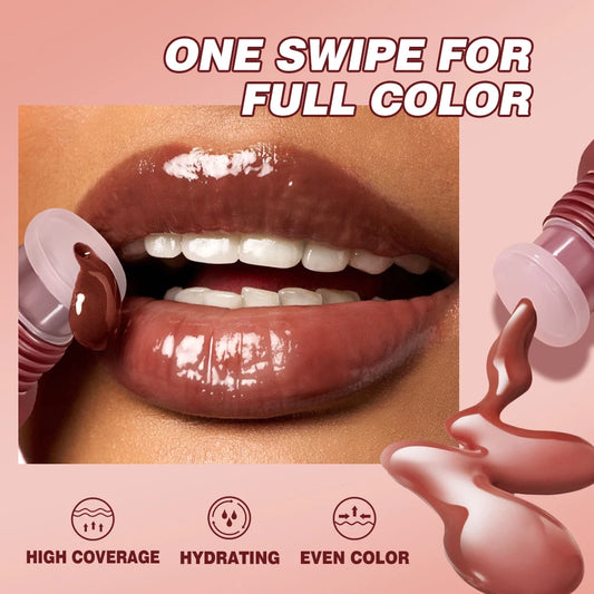 QIBEST Watery Crystal Clear Jelly Lip Oil Lip Balm Moisturizing Smoothing Lip Lines Jelly Pout Lip Gloss Glass Tinted Lip Glaze