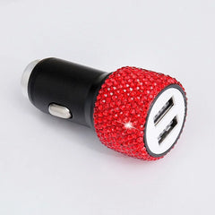 USB Car Charger Pink Crystal Diamond 5V 2.1A Dual Port Fast Charging Adapter 3 in 1 Charging Cable for IPhone Samsung Huawei