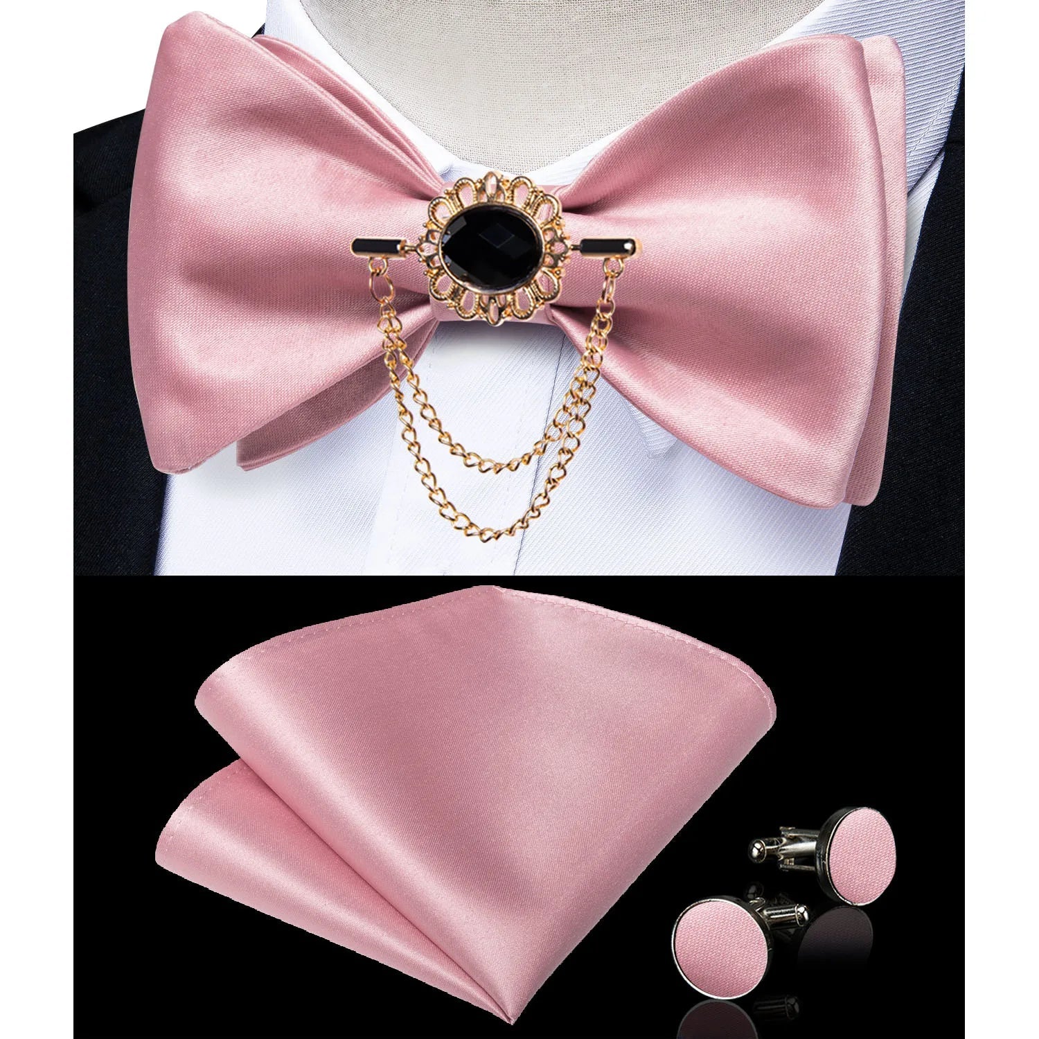 Pink Plaid Solid Men's Self Tie Bow Tie Silk Jacquard Woven Wedding Party Bowtie Hanky Brooch Set Men Butterfly Necktie DiBanGu SHOWLU FASHION STORE