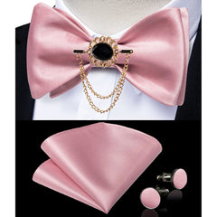 Pink Plaid Solid Men's Self Tie Bow Tie Silk Jacquard Woven Wedding Party Bowtie Hanky Brooch Set Men Butterfly Necktie DiBanGu SHOWLU FASHION STORE
