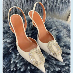 Rhinestone Toe Sandals Women's New Black Versatile Temperament Silk Pointed Toe Back Strap Stiletto Heels SHOWLU FASHION STORE
