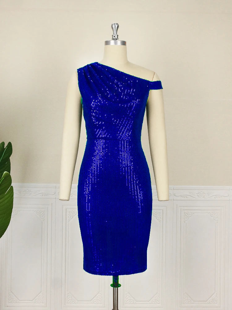 Sequin Dress Women Party Night Shiny Glitter Fashion Bodycon Prom Robe Large Size Sequins One Shoulder Quinceanera Gowns New In SHOWLU FASHION STORE