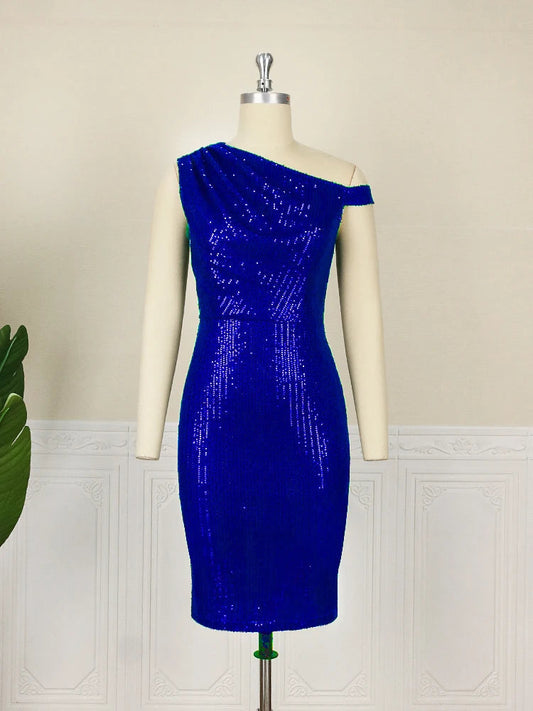 Sequin Dress Women Party Night Shiny Glitter Fashion Bodycon Prom Robe Large Size Sequins One Shoulder Quinceanera Gowns New In SHOWLU FASHION STORE