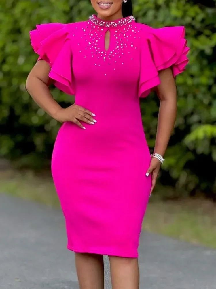 African Dresses For Women Summer Spring Africa Clothing Short Sleeve Sexy O-Neck Perspective Slim Office Lady Party Dress SHOWLU FASHION STORE