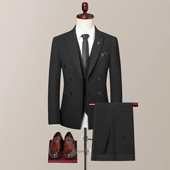 Double breasted British (suit + vest + trousers) Bridegroom wedding slim dress casual fashion handsome three-piece set