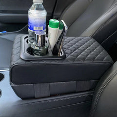 Auto Center Console Armrest Cushion With 2 Cup Holder PU Leather Armrest Pad Portable Car Amrest Pillow Cover Height Pad