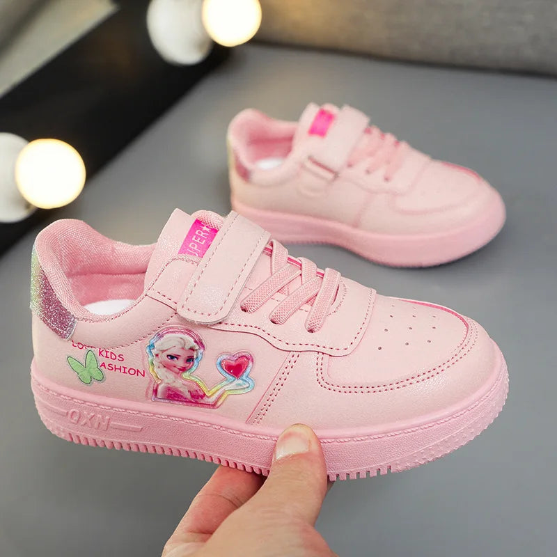 Disney Princess Elsa Children's Casual Shoes Spring Autumn Fashion Cartoon Girls' Casual Shoes Breathable White Shoes Size 25-36 SHOWLU FASHION STORE