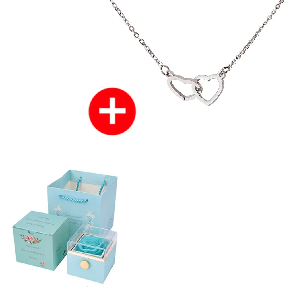 2024 New Valentine Eternal Rose Jewelry Ring Box Rotate Wedding Pendant Necklace Storage Case for Women Girlfriend SHOWLU FASHION STORE