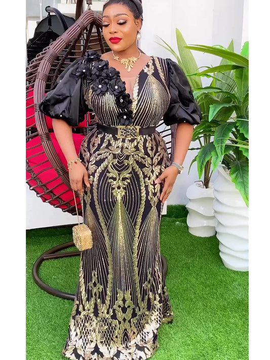 Plus Size African Party Long Dresses for Women 2025 New Dashiki Ankara Sequin Evening Gowns Turkey Outfits Robe Africa Clothing SHOWLU FASHION STORE