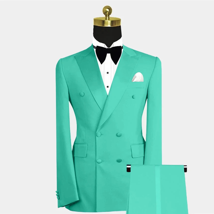 Formal Blue Luxury Men Suits Double Breasted Peak Lapel Blazer Wedding Prom Party Tailor 2 Piece Jacket Pants Set Outfits Terno SHOWLU FASHION STORE
