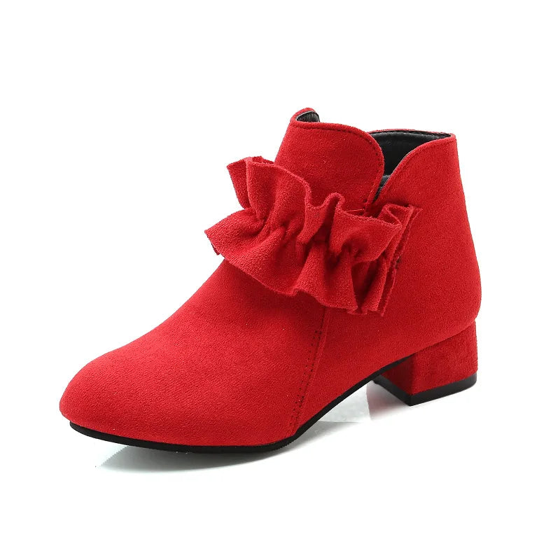 Fashion Kids Shoes Girls Princess Boots Draped Solid Autumn Winter Suede Low Heels Short Ankle Children Boots for Big Girl 27-37 SHOWLU FASHION STORE