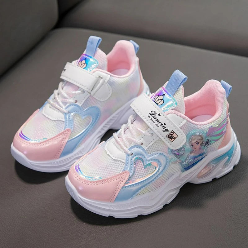 Disney Girls' Casual Shoes Frozen Priness Elsa Sneakers Mesh Leather White Breathable Sole Children's Sport Shoes Size 26-37 SHOWLU FASHION STORE