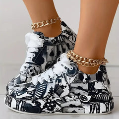 Women Sneakers Thick-soled Shoes 2024 New Summer Hand-painted Graffiti Shoes Outdoor Casual Women Sneakers Zapatos De Mujer