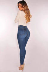 Women High Waist Elastic Slim Fit Skinny Jeans Lady Vintage Button Pencil Long Pants Narrow Straight Wrap Hips Casual Trousers SHOWLU FASHION STORE