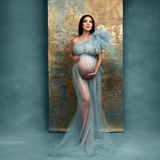 Maternity Photography Dresses Studio Props Sexy Perspective Mesh Single Shoulder Dress Photoshoot Dress For Women