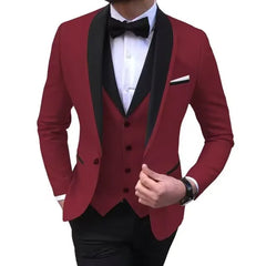 Casual Solid 3 Piece Men Wedding Suits Slim Fit Shawl Lapel Blazer Vest Pants Formal Business Groom Tuxedos Party Costume Homme