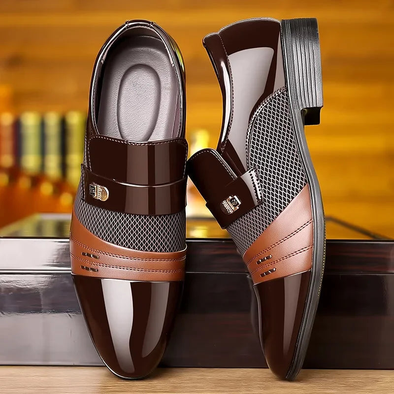 Classic Business Dress Men Shoes Red Men Oxford Shoes Wedding Casual Party Shoe for Men Loafers Colorblock Men's Leather Shoes SHOWLU FASHION STORE