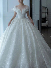 D120 2024 Princess Sexy Luxury Crystal Beaded Wedding Dress Puff Tulle White Wedding Gown Simple Bride Dress Women SHOWLU FASHION STORE