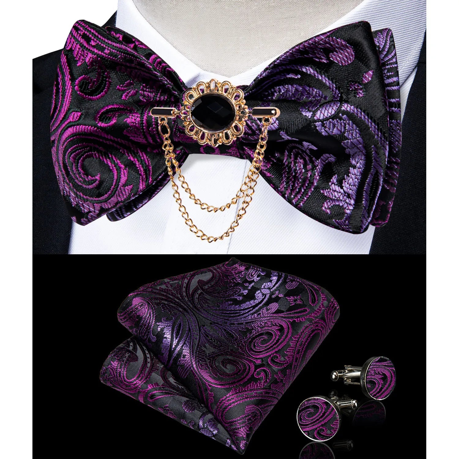 Pink Plaid Solid Men's Self Tie Bow Tie Silk Jacquard Woven Wedding Party Bowtie Hanky Brooch Set Men Butterfly Necktie DiBanGu SHOWLU FASHION STORE