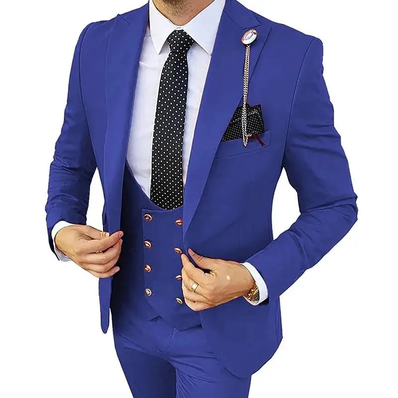 Formal Men 3 Piece Wedding Suits Groom Tuxedos Slim Fit Business Suits Peak Lapel Jacket Costume Homme (Blazer+Pants+Vest) SHOWLU FASHION STORE