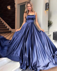 2024 New 3 Styles Simple Satin Bridesmaid Dress Cowl Neckline with Tieing Thin Straps Evening Dress Leg Slit  A-line Prom Dress SHOWLU FASHION STORE
