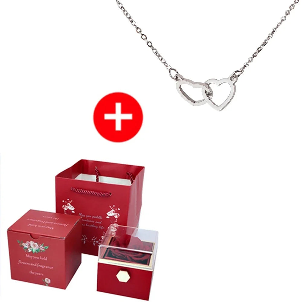 2024 New Valentine Eternal Rose Jewelry Ring Box Rotate Wedding Pendant Necklace Storage Case for Women Girlfriend SHOWLU FASHION STORE