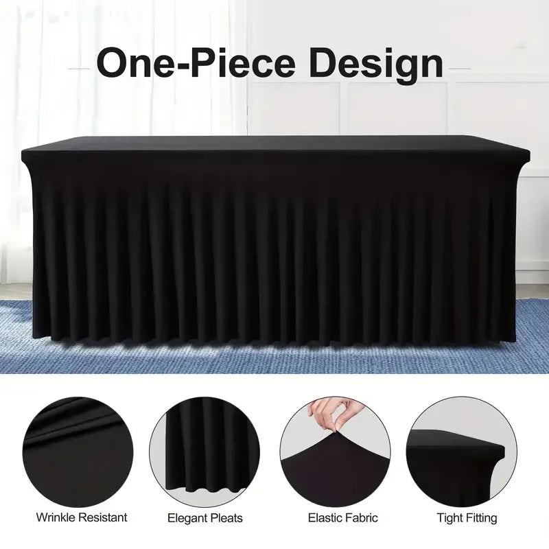 6ft, Rectangle Table Skirts, Polyester Fitted Table Covers, Black Table Cloth For 6 Ft Table With Skirt,Spandex Table Cover SHOWLU FASHION STORE