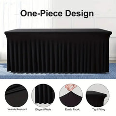 6ft, Rectangle Table Skirts, Polyester Fitted Table Covers, Black Table Cloth For 6 Ft Table With Skirt,Spandex Table Cover SHOWLU FASHION STORE
