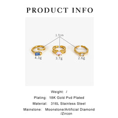 Peri'sbox Vintage Elegant Gold Plated Geometric Moonstone Zircon Rhinestone Open Rings for Women Party Daily Jewelry Waterproof SHOWLU FASHION STORE