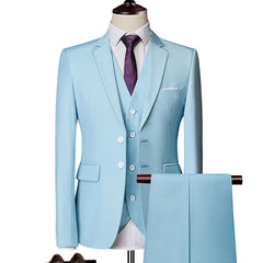 Mens Business Casual (suit + Vest + Trousers) Wedding Suit High-quality Handsome European and American Suit Pink Three-piece Set SHOWLU FASHION STORE