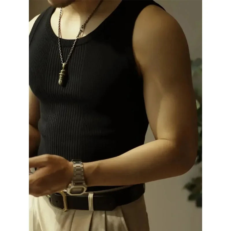 High Tuality Slim-fit Stretch Vest Sleeveless Base Shirt Short Sleeve Tee Oversized T-shirt Summer Men Clothing Sports shirt Top SHOWLU FASHION STORE