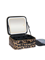 Travel Makeup Bag with LED Lighted Mirror 3 Color Scenarios Adjustable Brightness, with DIY Dividers, Toiletry Makeup Case Gift