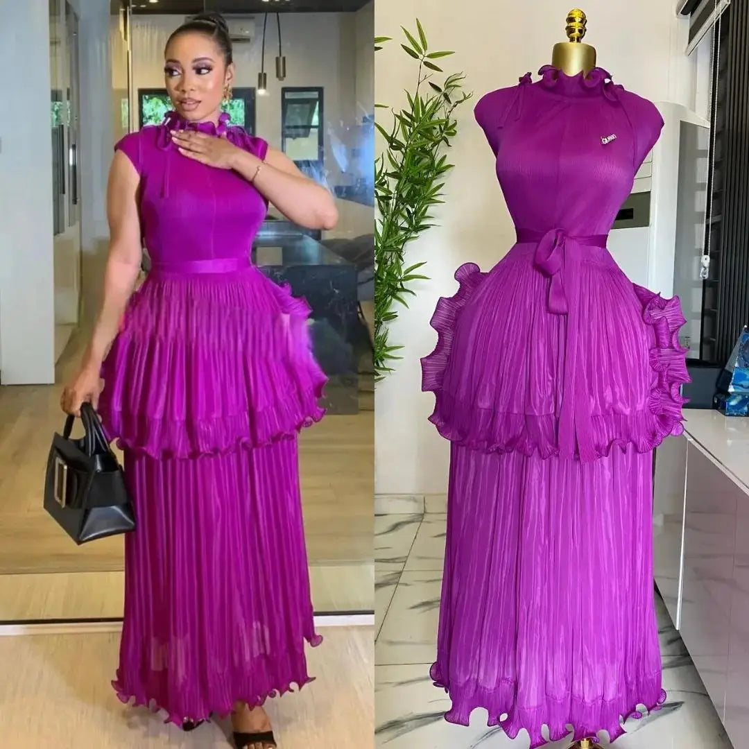 Women's Dress Solid Sleeveless Ruffles Lace Bottom Skirt with Belt Fashion Female Dresses