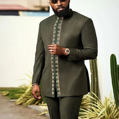 2025 New men's suit, white pocket, 2-piece set, luxury wedding casual suit, traditional African style of ethnic minorities